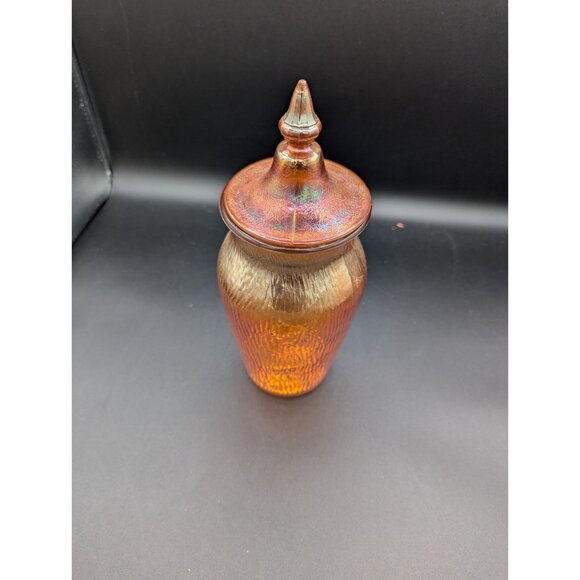 Antique Jeanette Glass Marigold Tree Bark Lidded Urn Jar - Picture 5 of 11
